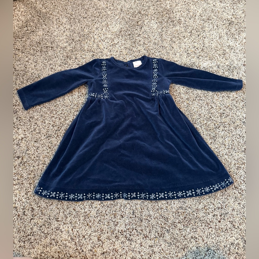 Hanna Andersson Toddler Girls Snowflake Navy Blue Velour Dress Size 2T